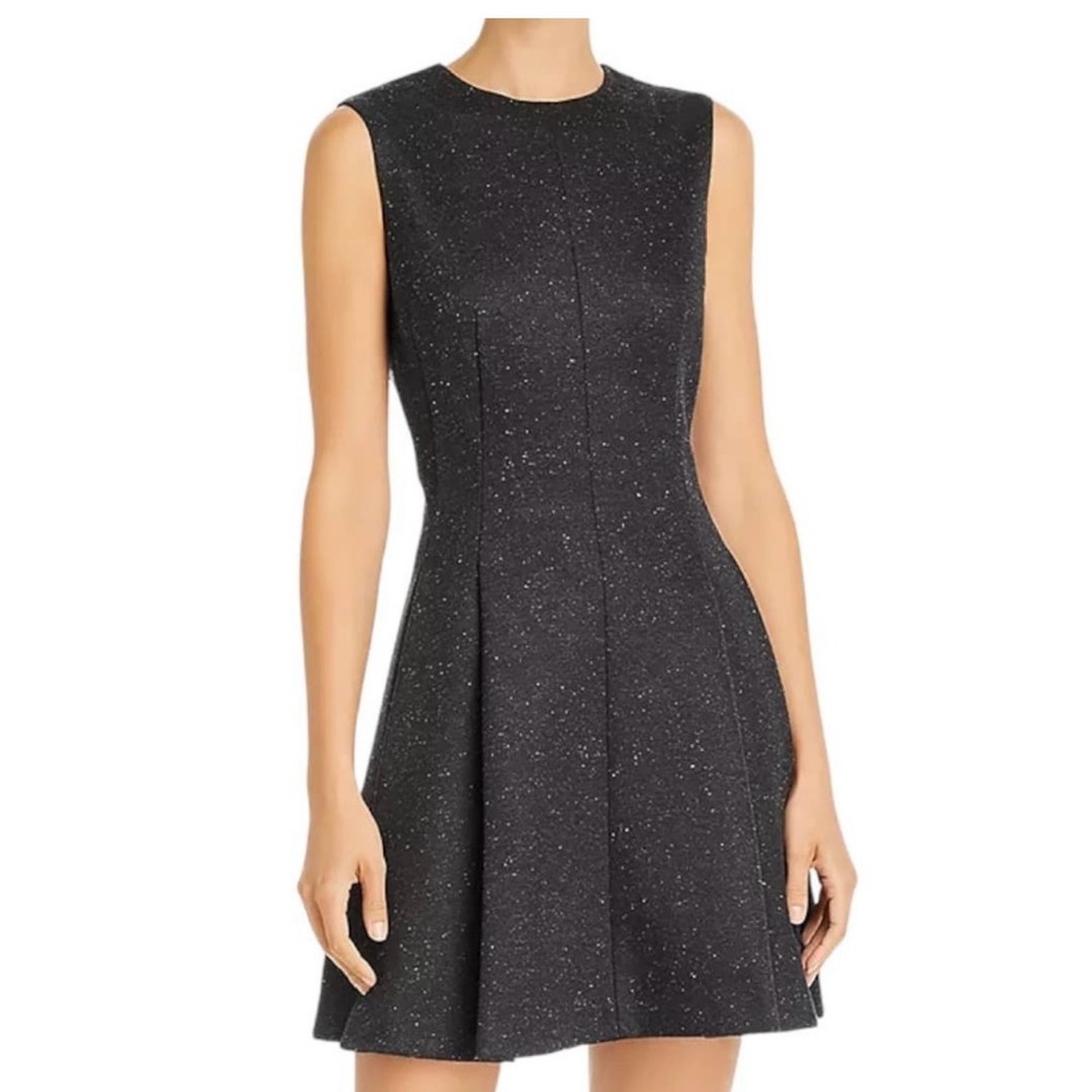 Theory Wool Blend Speckled Charcoal Mela Seamed Sleeveless Fit & Flare Dress